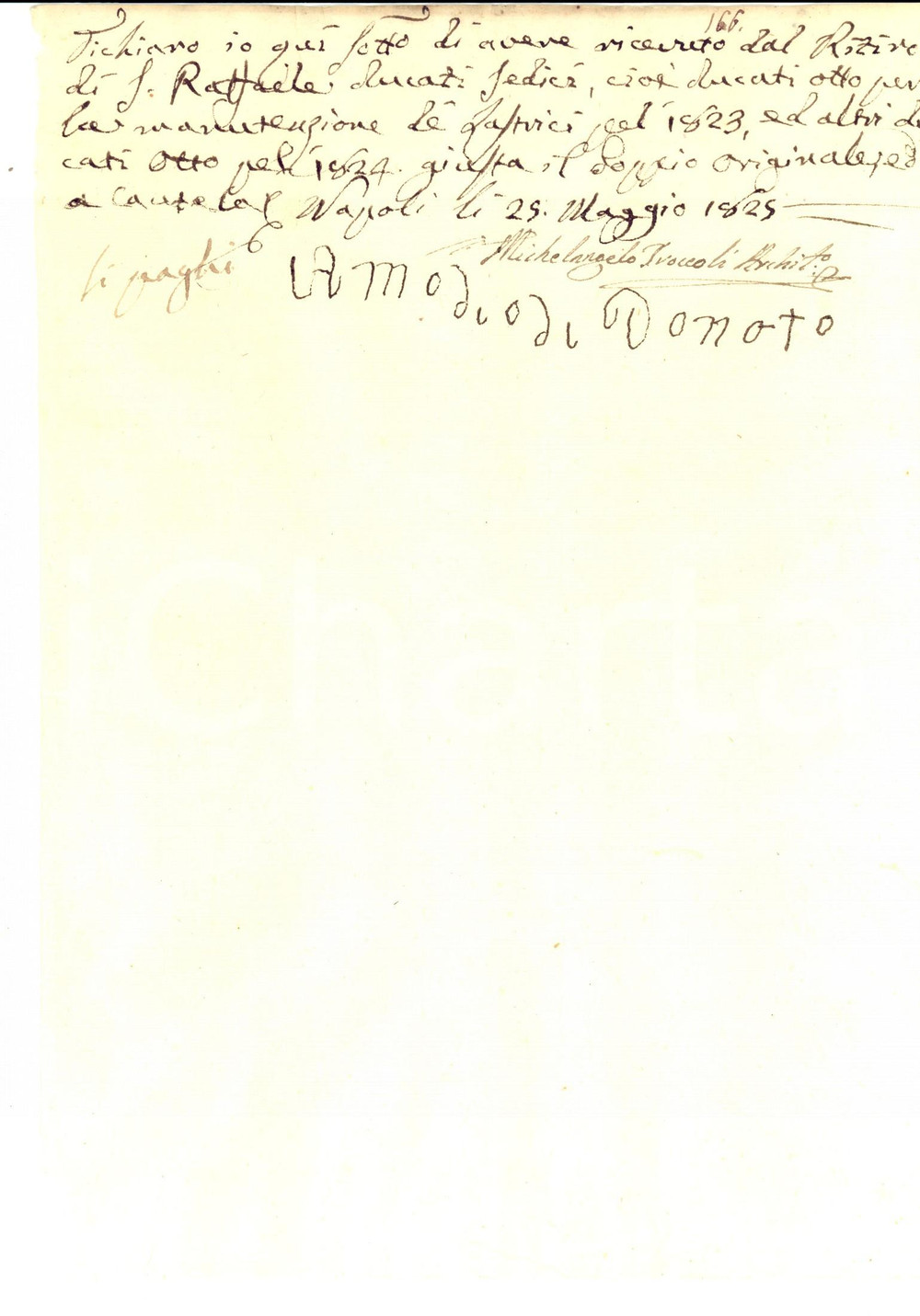 Documento originale, autentico 1825 NAPOLI Ricevuta manovale Amodio DI DONATO Autografo Michelangelo TROCCOLI 1