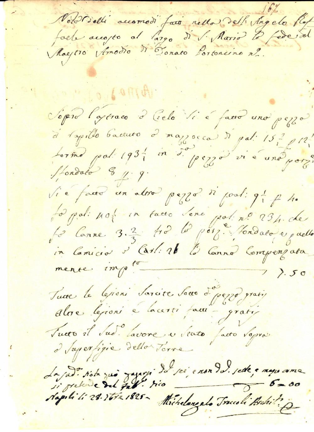 Documento originale, autentico 1825 NAPOLI Conto manovale Amodio DI DONATO Autografo Michelangelo TROCCOLI 1