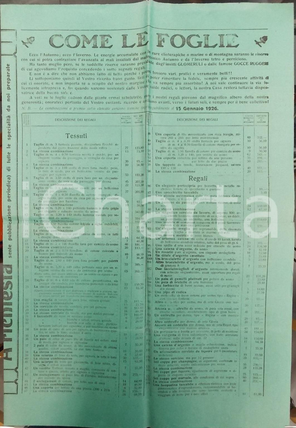 Giornale, rivista storica 1925 PESARO Farmacia ORESTE RUGGERI con catalogo dei regali FARMACEUTICA 1