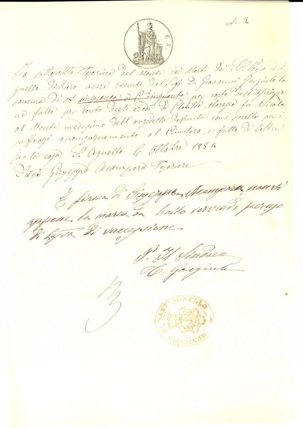 Documento originale, autentico 1884 SANT AGNELLO NA Spese per il funerale di Clotilde MARESCA Documento 1