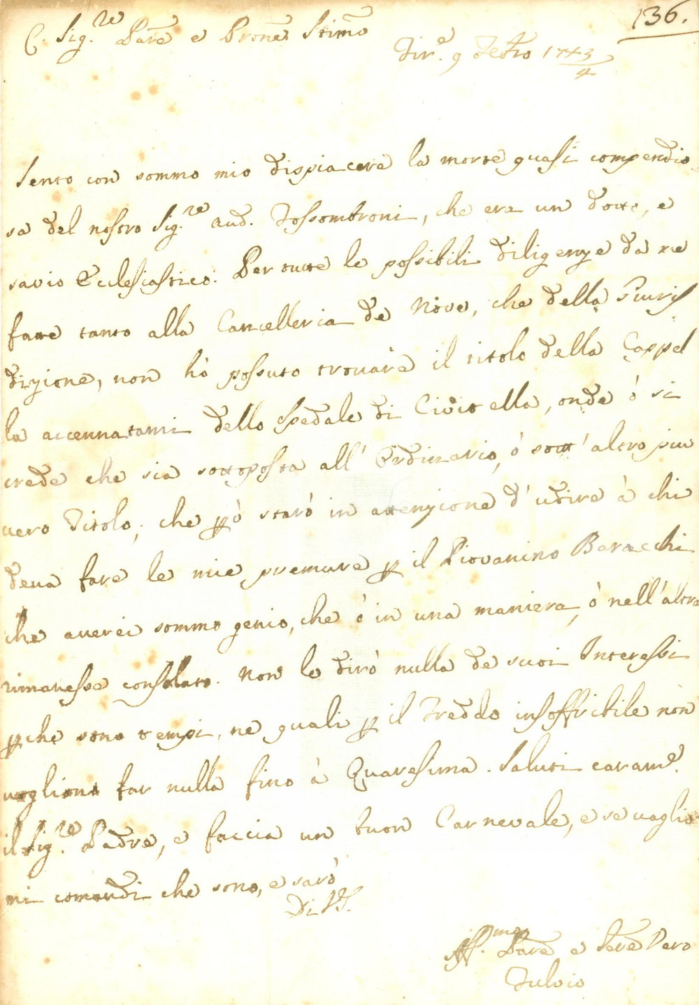 Documento originale, autentico 1743 FIRENZE Fulvio BACCI indaga su cappella Spedale a CIVITELLA VAL DI CHIANA 1