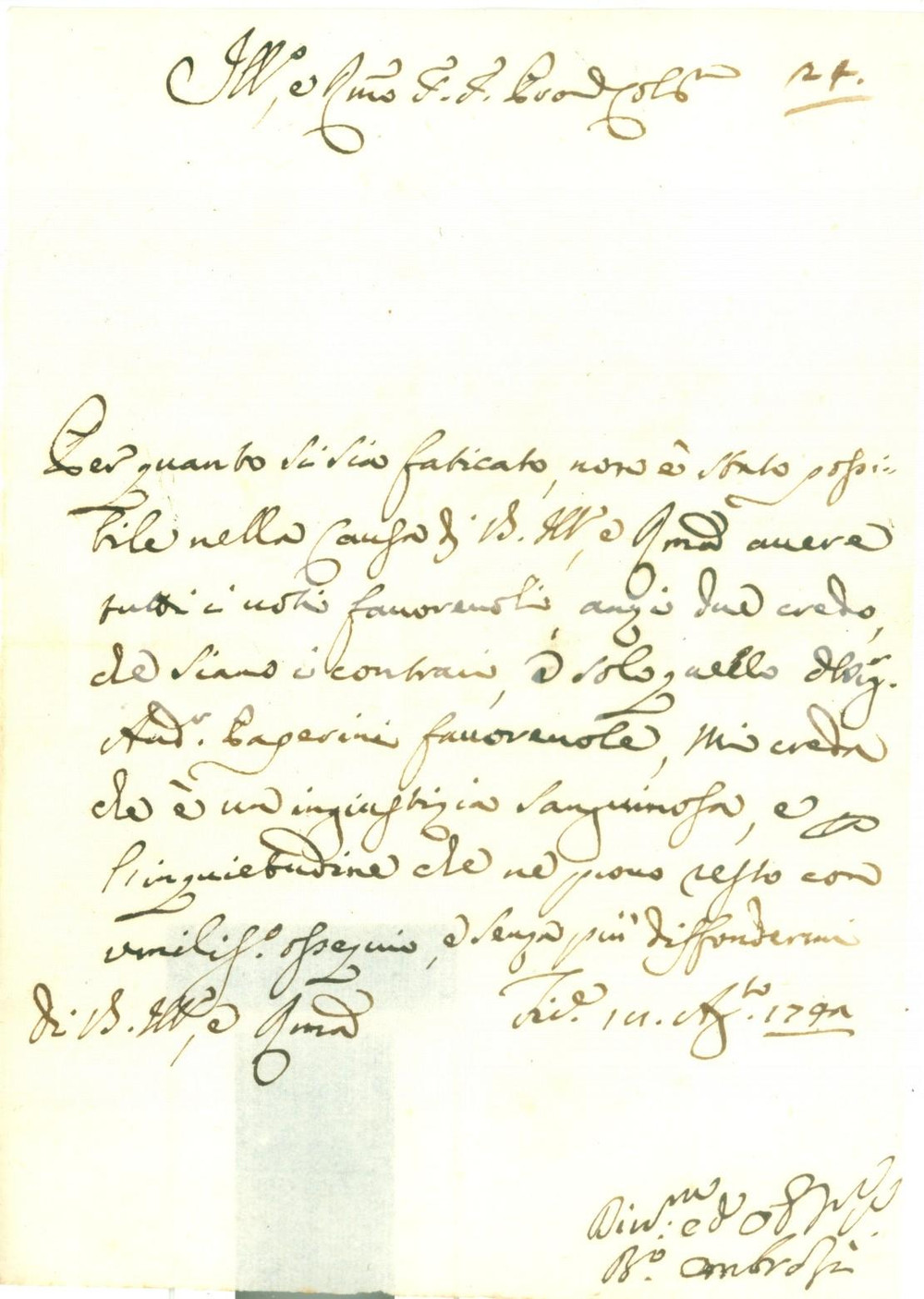 Documento originale, autentico 1742 FIRENZE Bartolomeo OMBROSI deluso da un ingiustizia sanguinosa Lettera 1