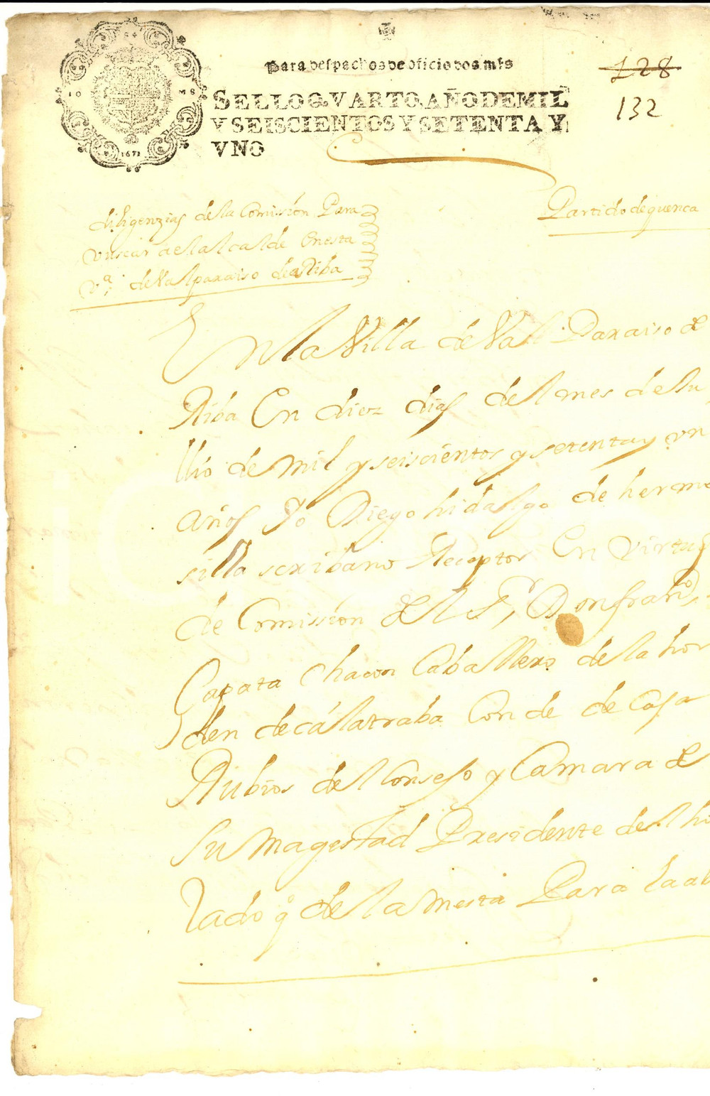 Documento originale, autentico 1671 VALPARAISO DE ARRIBA ESPANA Attestazione dell alcalde don Manuel COLOMO 1