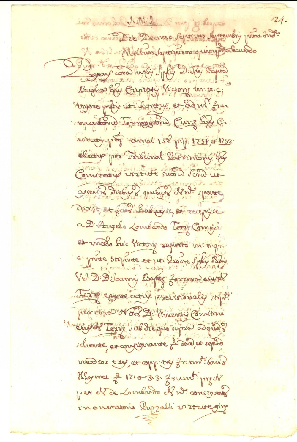 Documento originale, autentico 1752 VITTORIA RG Don Angelo LOMBARDO vende frumento a Giovanni Battista PUGLIA 1