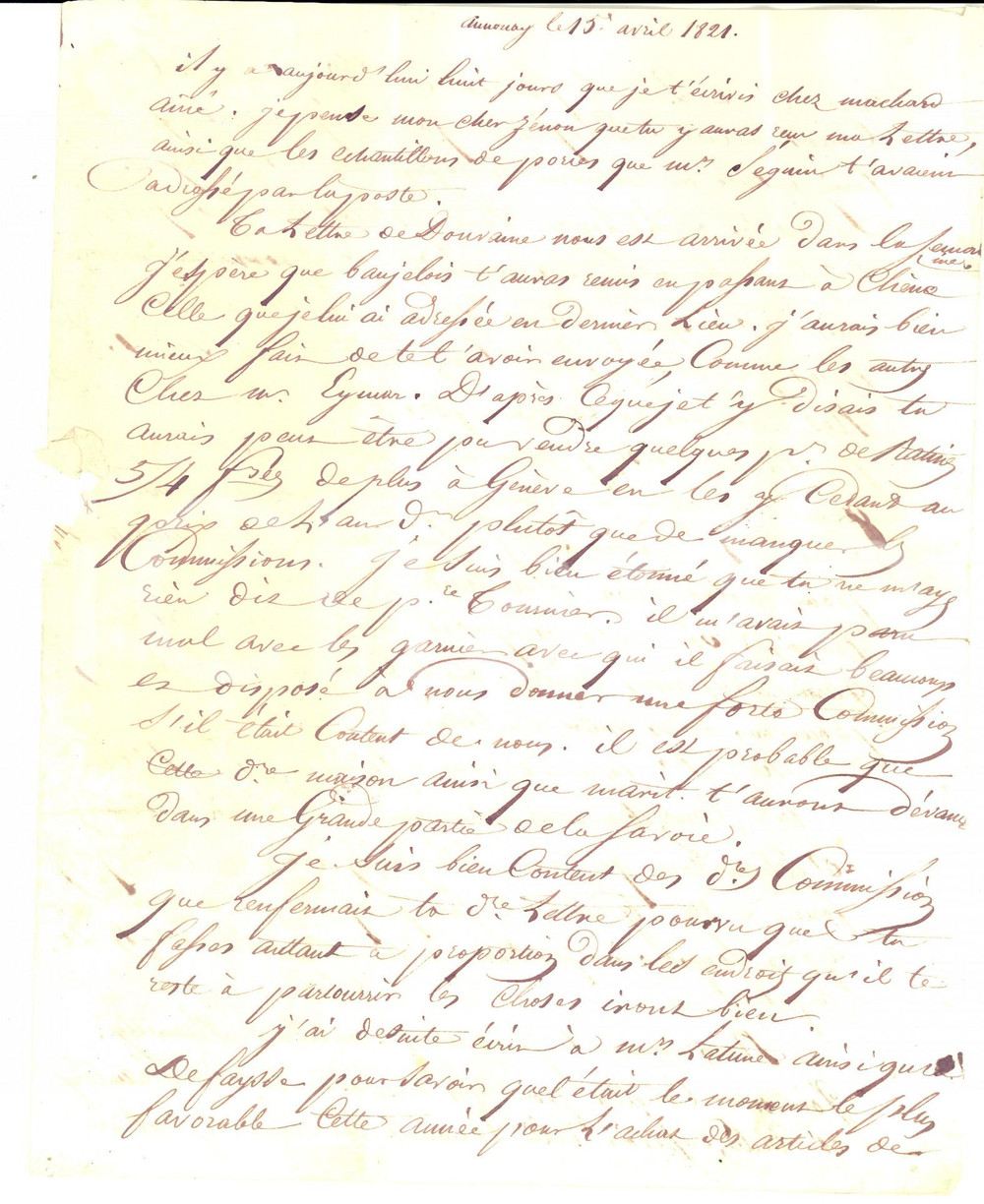 Manoscritto, lettera originale 1821 ANNONAY F La commerciante é civetta, basta farle un po  di corte Lettera 1