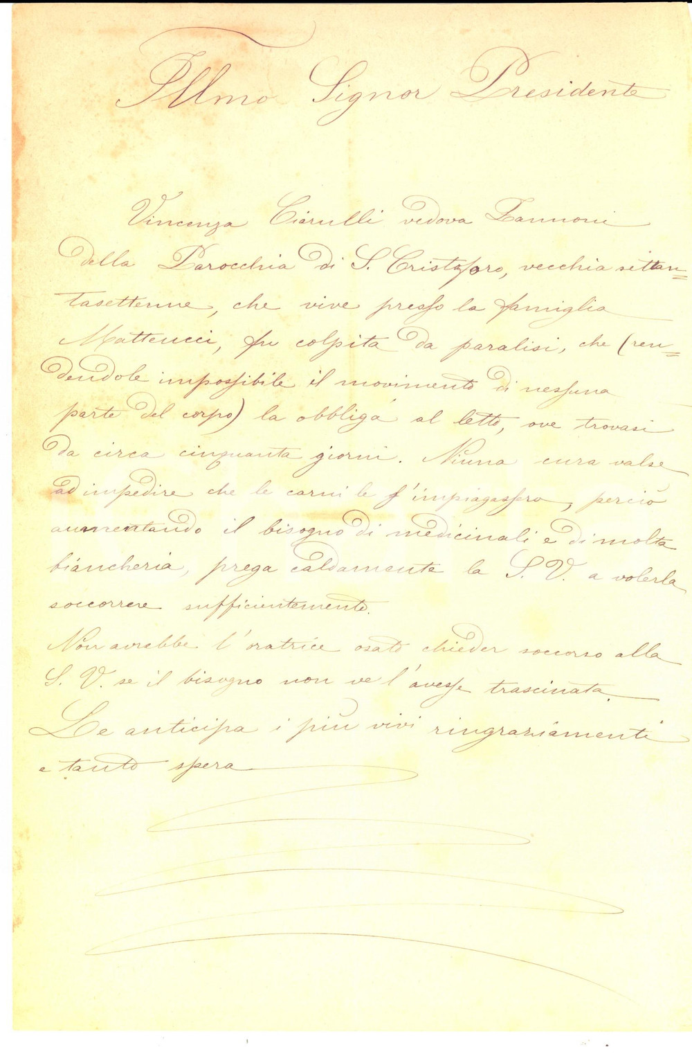 Documento originale, autentico 1884 FANO PU Vincenza CIARULLI colpita da paralisi e piaghe da decubito 1