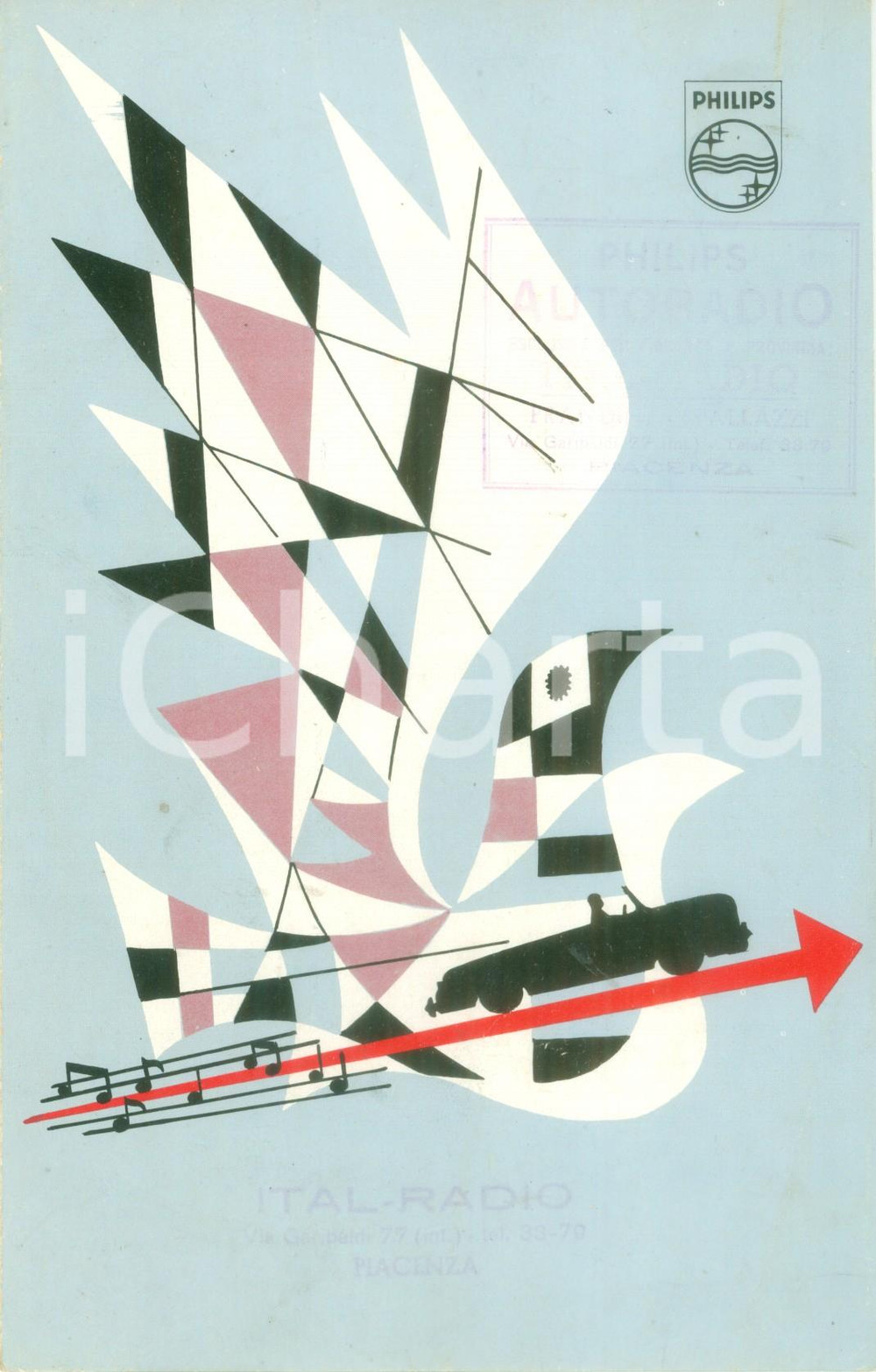 Materiale pubblicitario d’epoca 1949 PIACENZA ITALRADIO Opuscolo pubblicitario per autoradio PHILIPS Illustrato 1