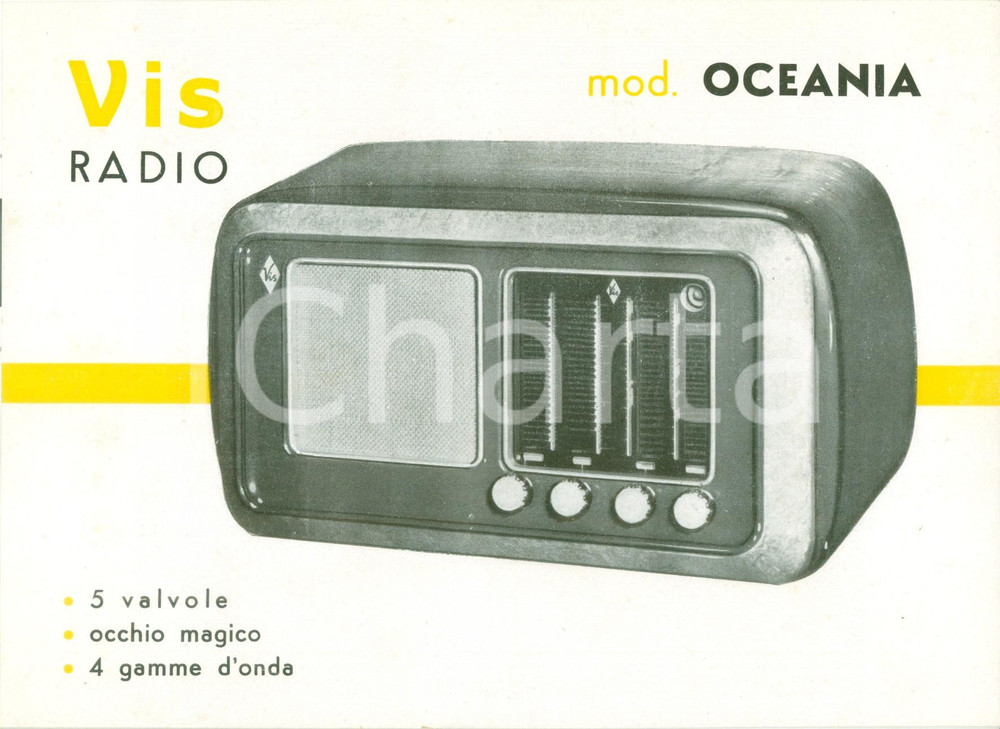 Materiale pubblicitario d’epoca 1950 ca NAPOLI Radio VIS modello OCEANIA Volantino pubblicitario ILLUSTRATO 1