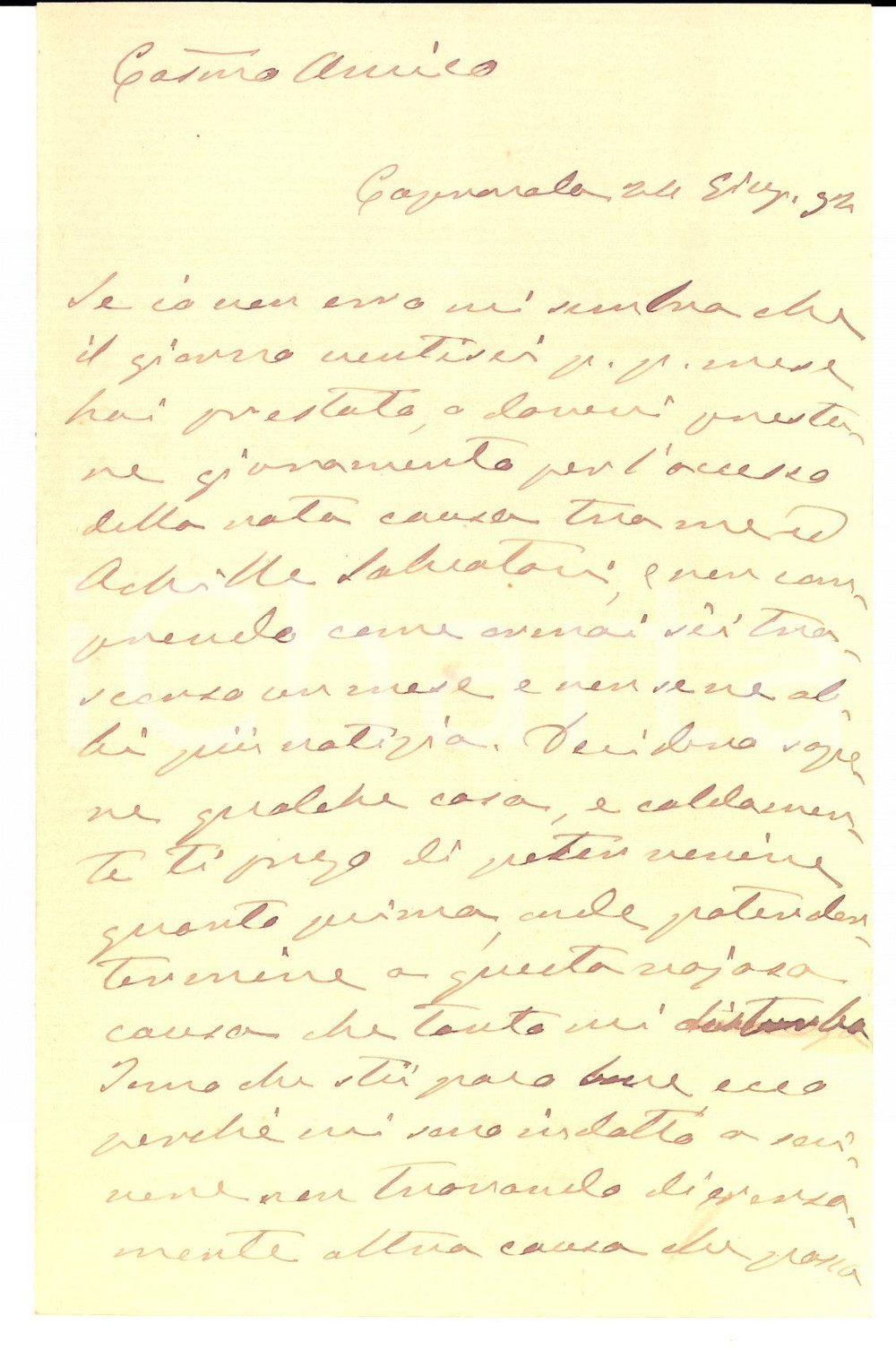 Documento originale, autentico 1894 CAPRAROLA VT Alessandro SALVATORI disturbato da una noiosa causa Lettera 1