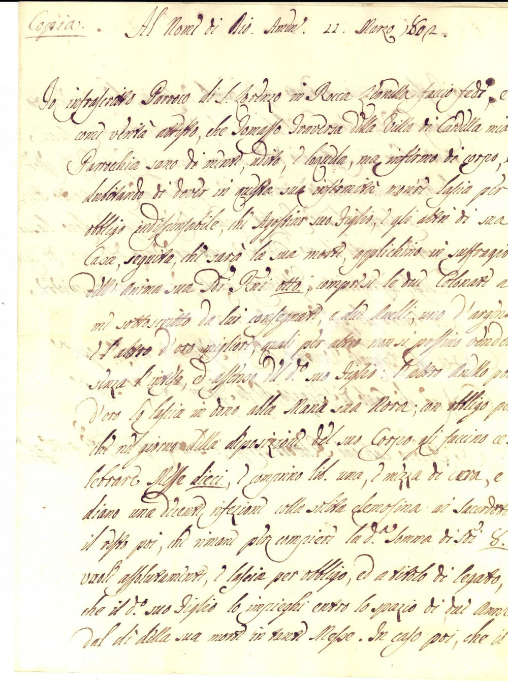 Documento originale, autentico 1802 ROCCA LEONELLA PU Ultime volontÃ  di Tommaso TRAVERSA Manoscritto 1