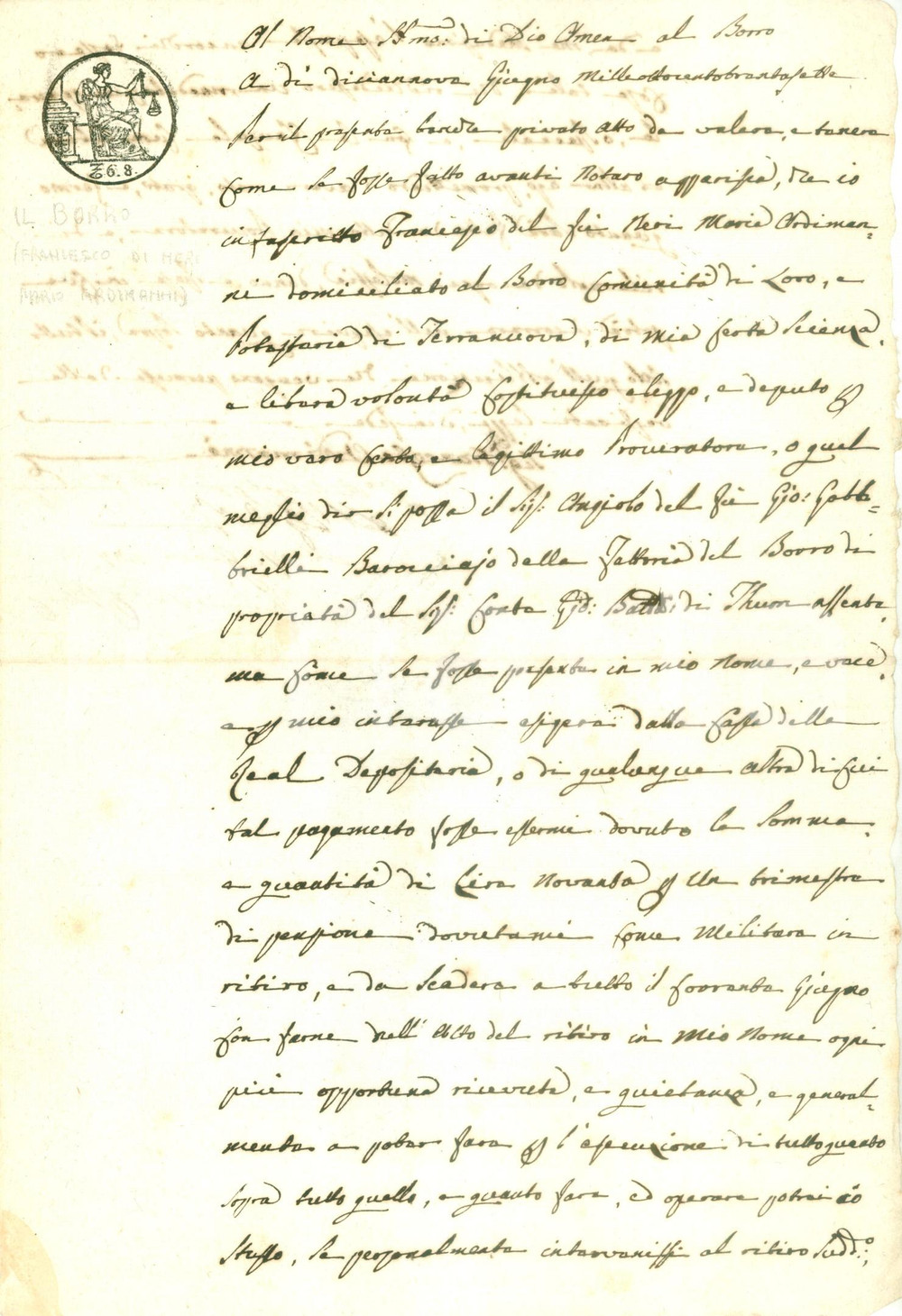 Documento originale, autentico 1837 LORO CIUFFENNA AR Francesco ARDIMANNI nomina procuratore Angelo GABRIELLI 1