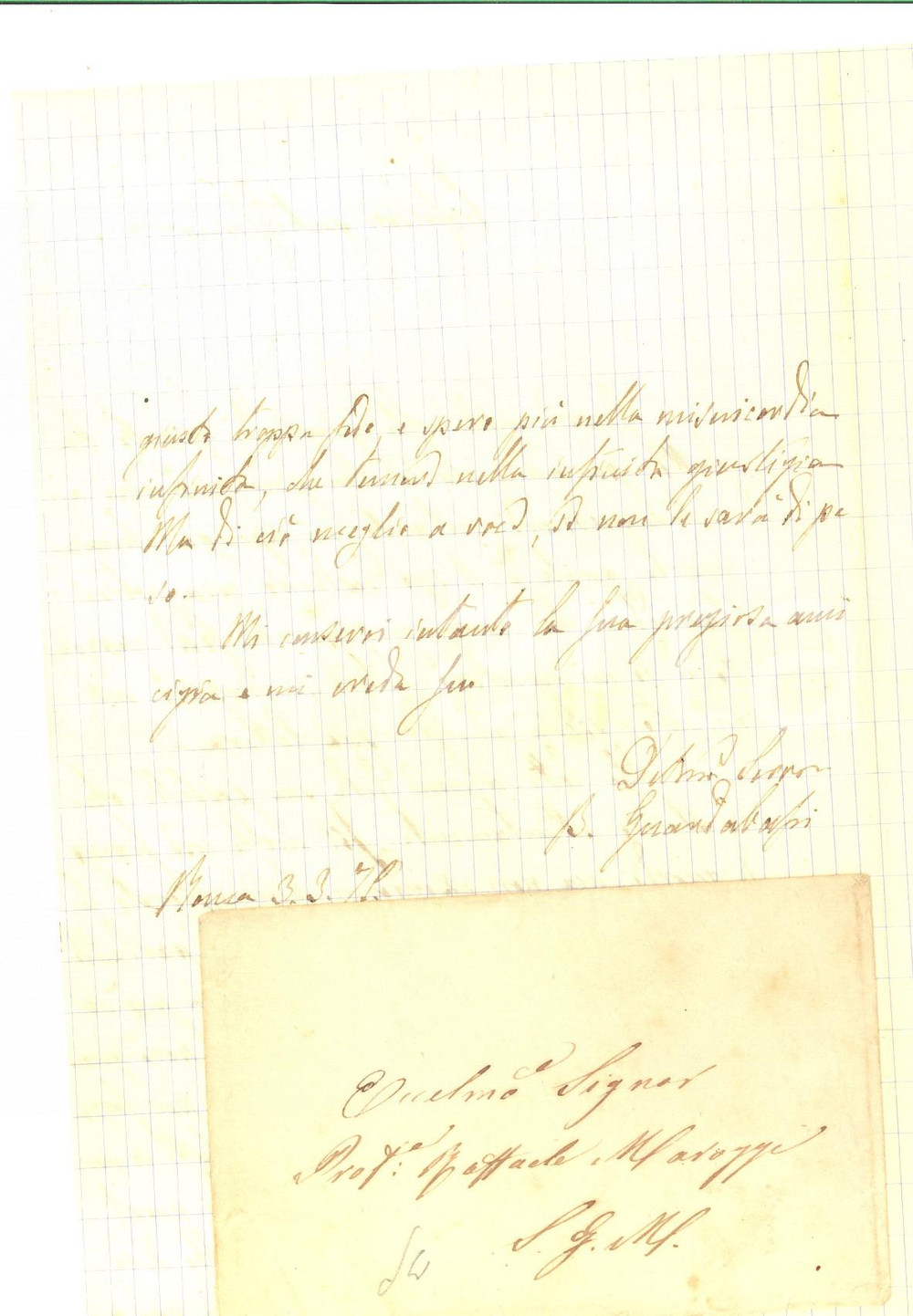 Manoscritto, lettera originale 1879 Massone Benedetto GUARDABASSI sulla salvezza senza confessione AUTOGRAFO 1