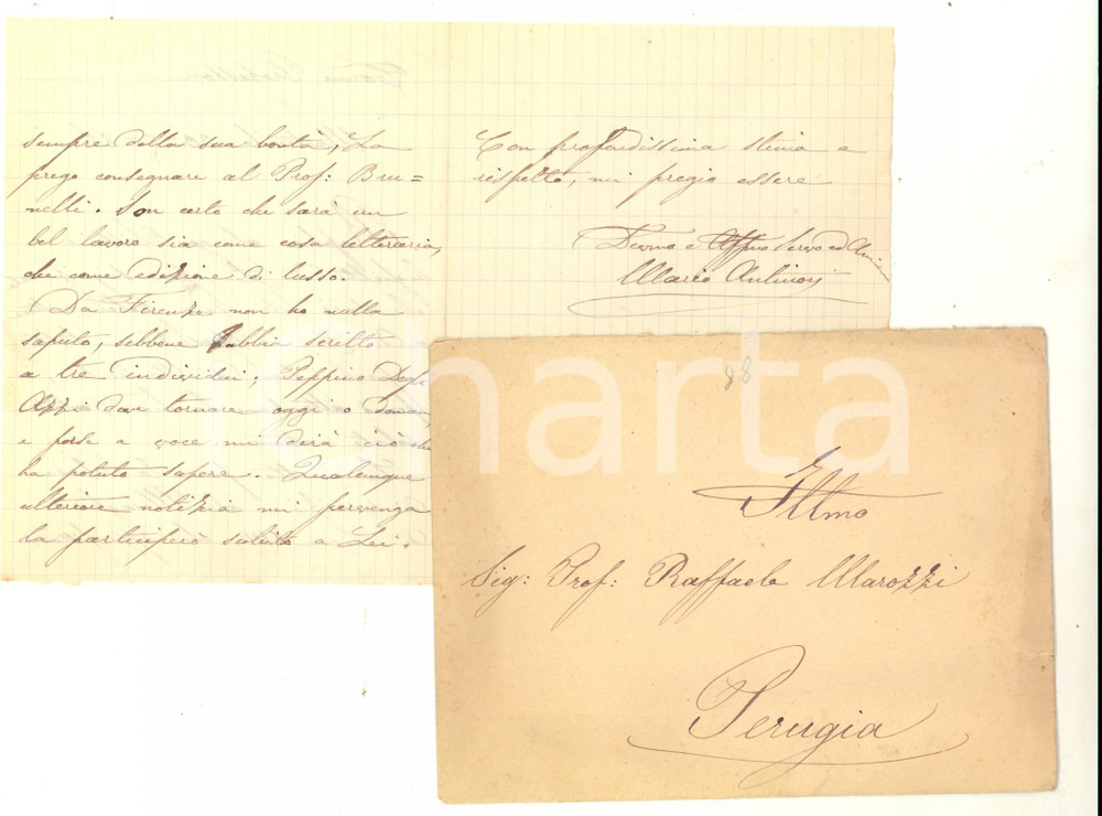Manoscritto, lettera originale 1888 MONTEVILE PG Marchese Mario ANTINORI sul medagliere di Leone XIII Lettera 1