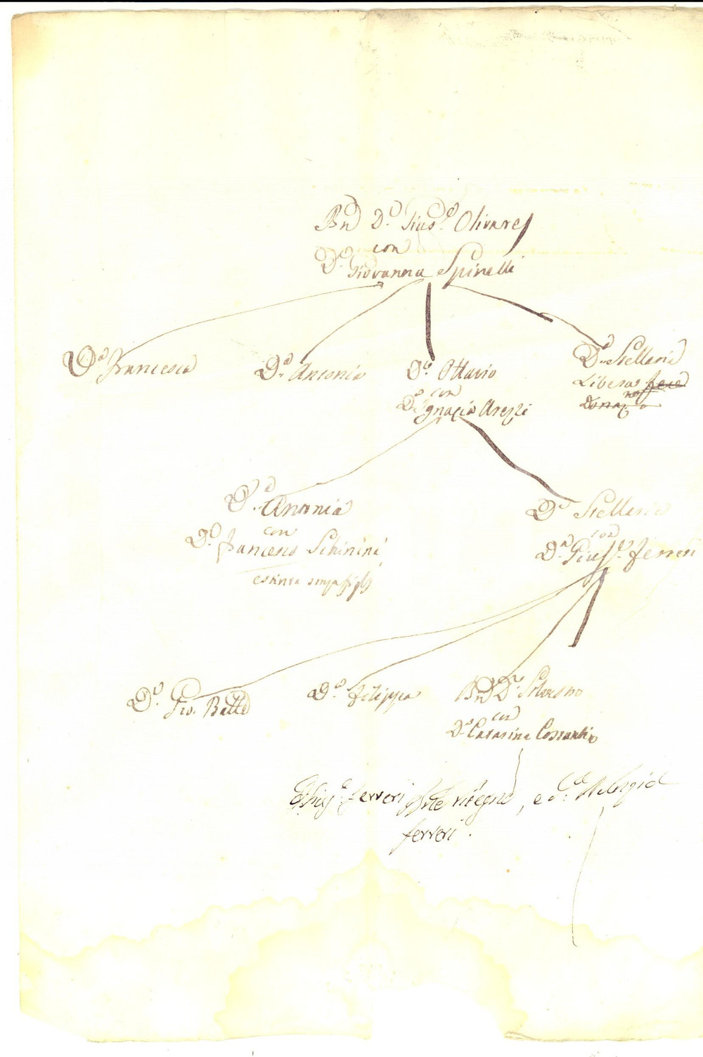 Documento originale, autentico 1800 ca MODICA RG Albero genealogico della famiglia OLIVARES  Manoscritto 1