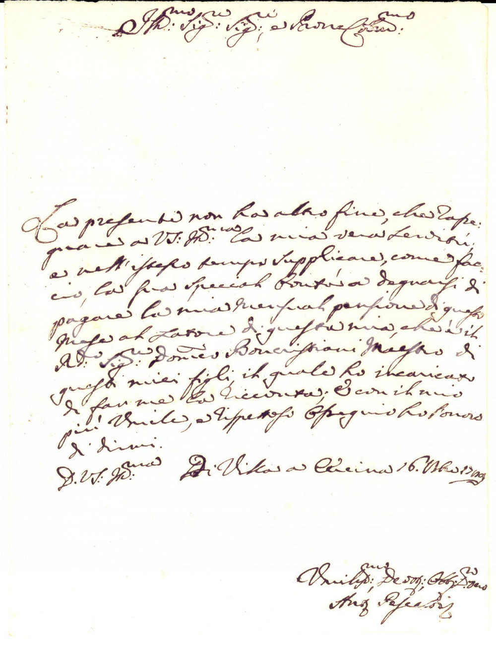 Documento originale, autentico 1789 CERCINA FIRENZE Antonio PESCATORI chiede saldo della pensione mensile 1