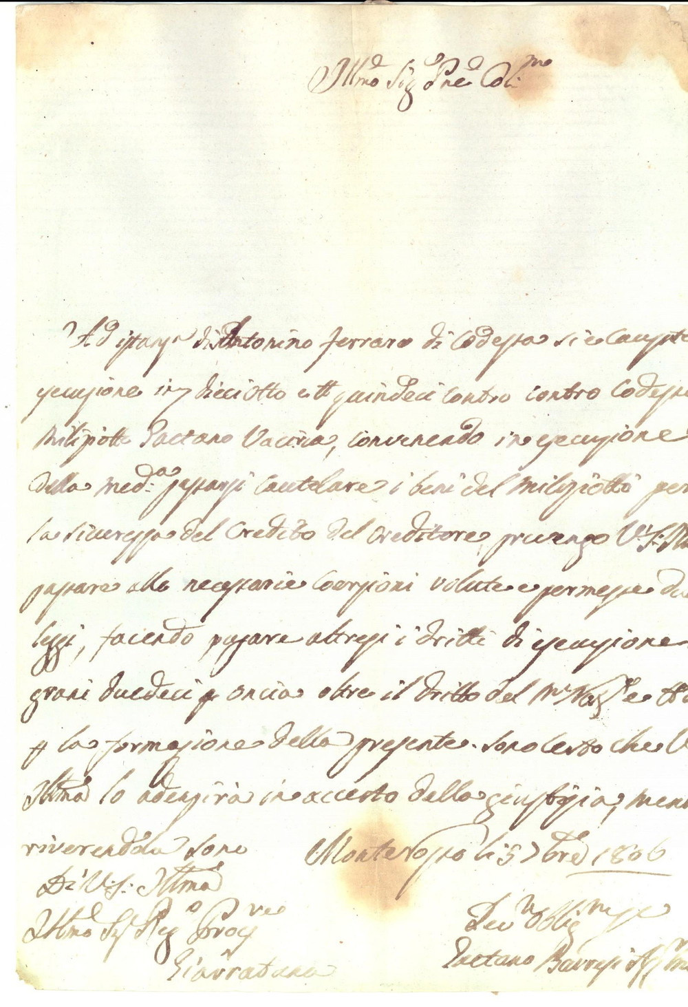 Documento originale, autentico 1806 MONTEROSSO ALMO RG Gaetano BARRESI su tutela creditore Antonino FERRARO 1