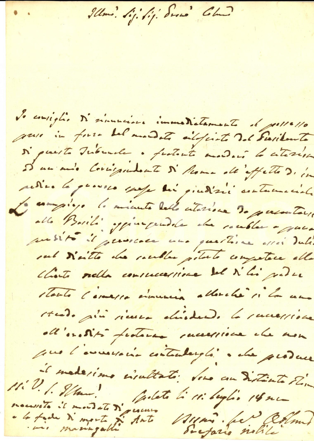 Manoscritto, lettera originale 1822 SPOLETO PG Prefazio NOBILI intima la rinuncia a un possesso Lettera 1