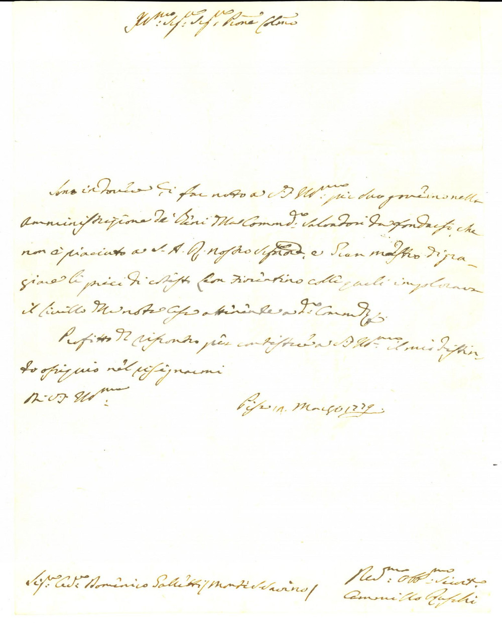 Documento originale, autentico 1779 PISA Supplica respinta per l ebreo Leon Fiorentino Camillo RUFILLI 1