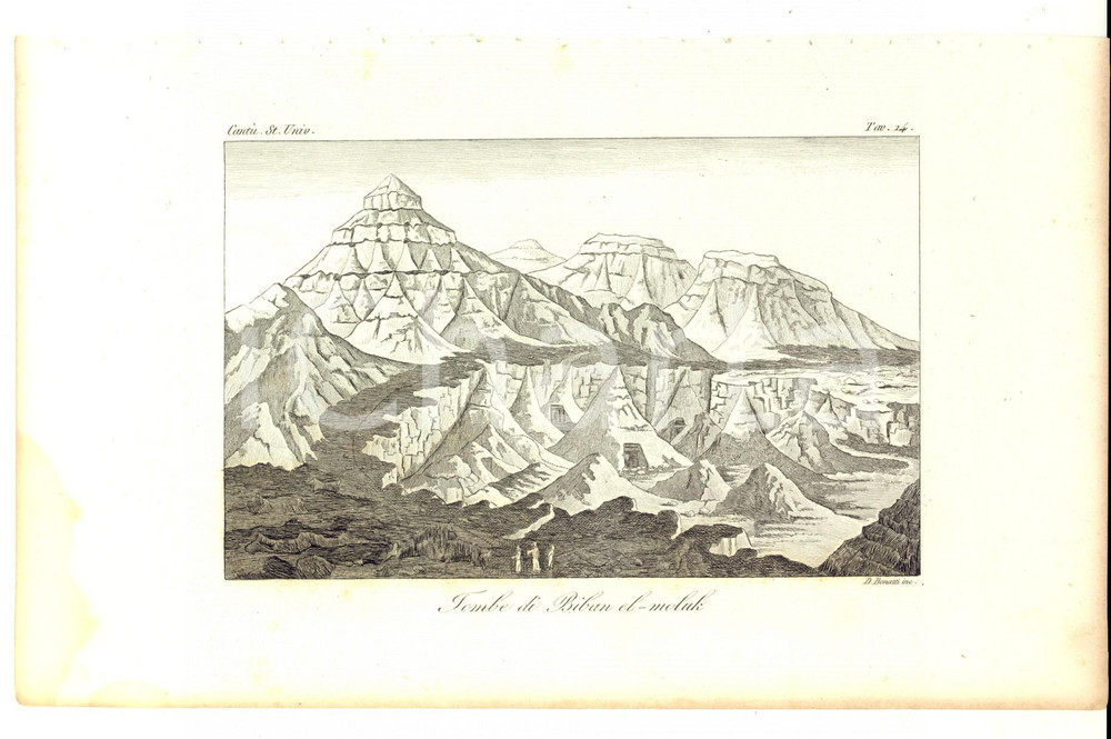 Stampa, bozzetto originale 1845 Cesare CANTU  Tombe di Biban elmoluk Stampa da Storia Universale tav. 14 1