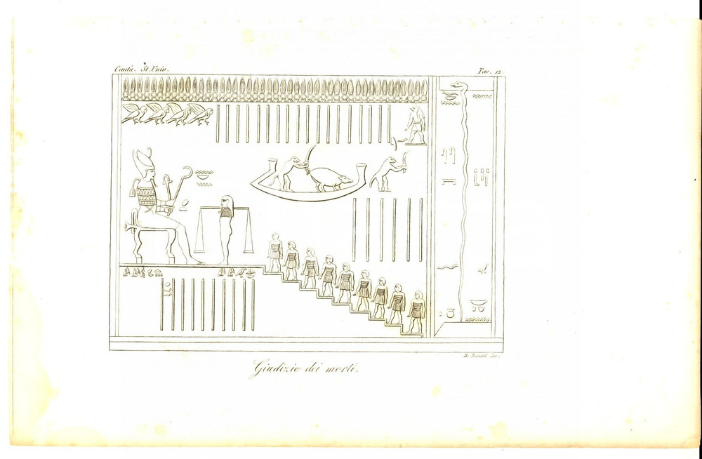Stampa, bozzetto originale 1845 Cesare CANTU  Giudizio dei morti Stampa da Storia Universale inc. BONATTI 1