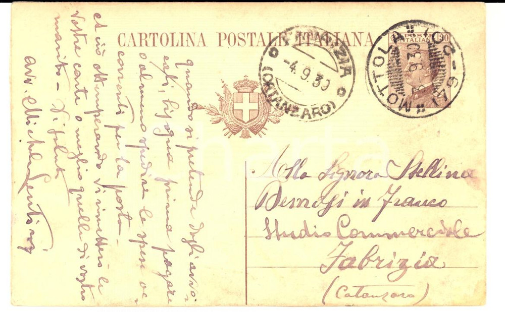 Cartolina originale da collezione 1930 MOTTOLA TA Cartolina avv. Michele LENTINI a una minacciosa cliente 1