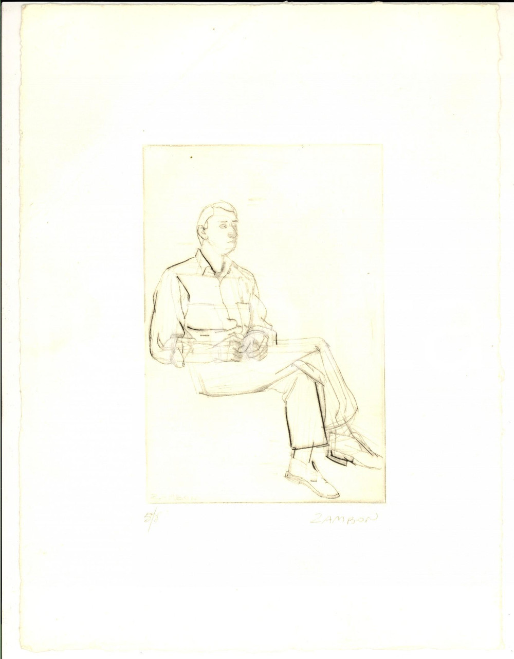 Stampa, bozzetto originale 1970 ca Artista ZAMBON Ritratto di uomo seduto  Incisione FIRMATA 21x27cm 5/8 1