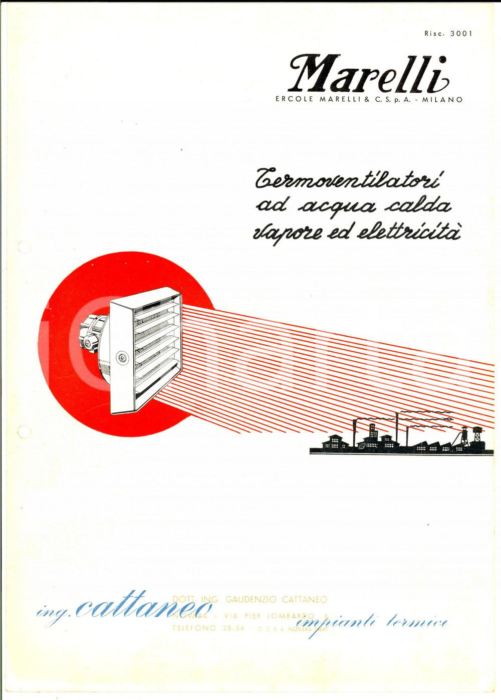Materiale pubblicitario d’epoca 1950 ca MILANO Ditta Ercole MARELLI Termoventilatori ad acqua Pubblicitario 1