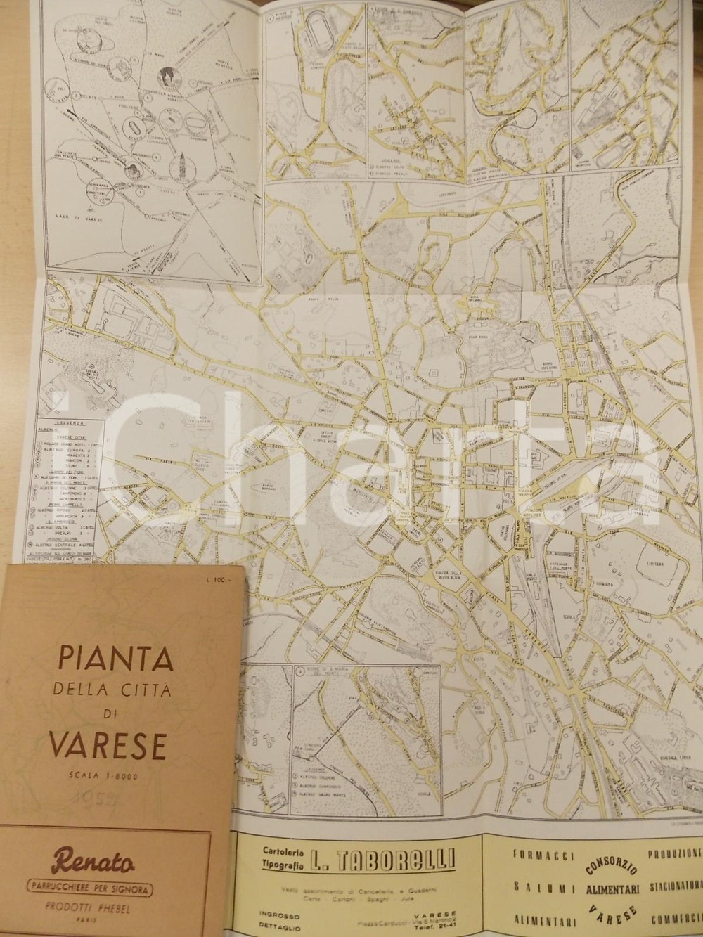 Mappa, planimetria storica 1952 VARESE Pianta della città  Supplemento a IL NUOVO MATTOCCO 35x50 1