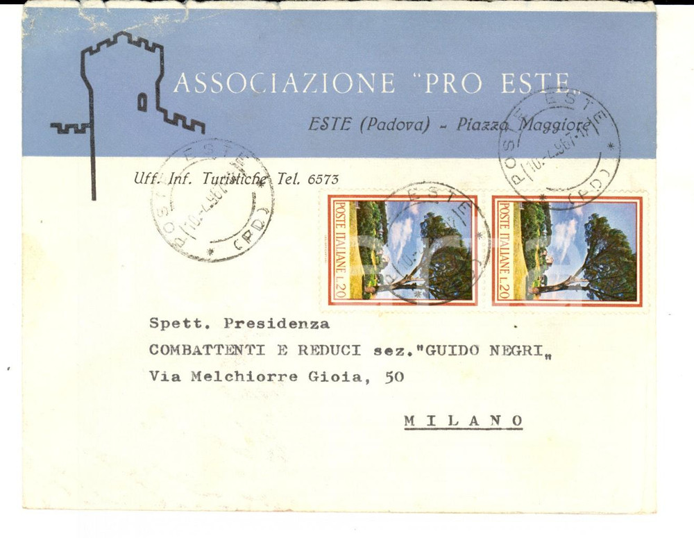 Materiale pubblicitario d’epoca 1967 STORIA POSTALE ASSOCIAZIONE PRO ESTE PD Busta intestata affrancata L. 20 1