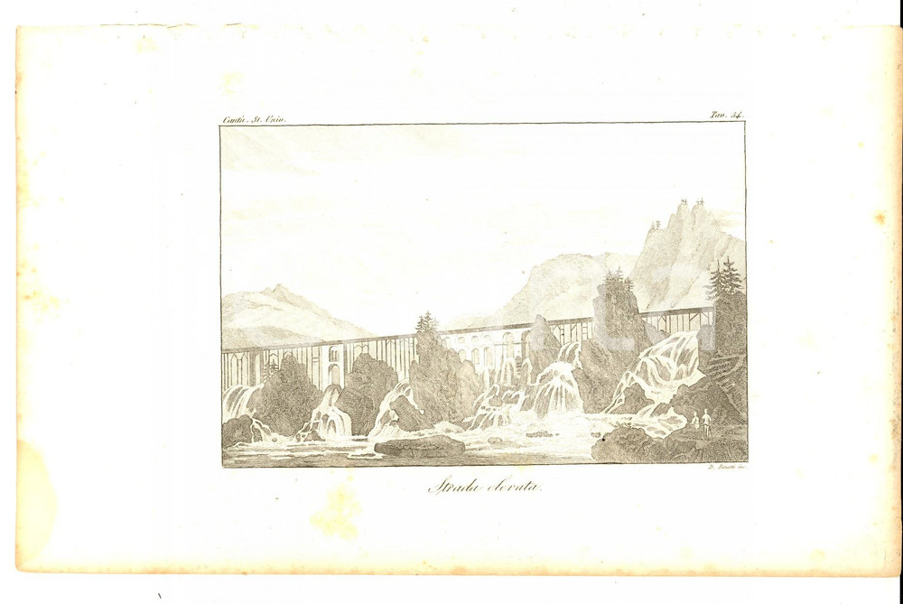 Stampa, bozzetto originale 1845 Cesare CANTU  Strada elevata Stampa da Storia Universale 23x14 cm 1