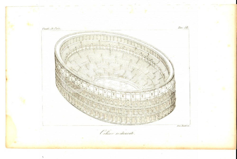 Stampa, bozzetto originale 1845 Cesare CANTU  Coliseo restaurato Stampa da Storia Universale 23x14 cm 1