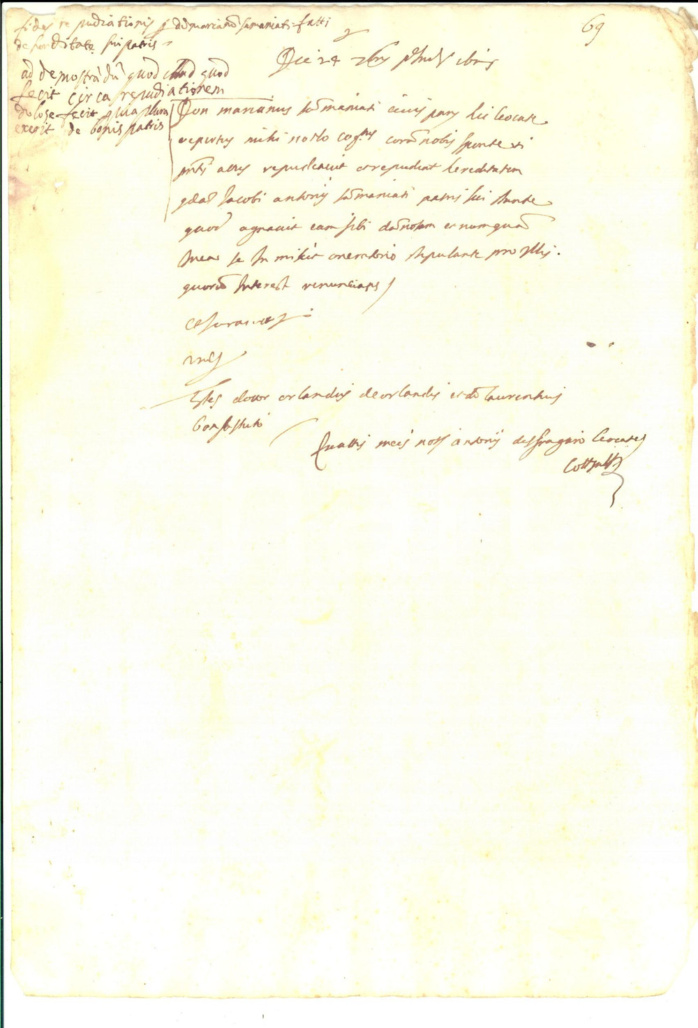 Documento originale, autentico 1615 PALERMO Dichiarazione barone Mariano SAMMANIATI per rinuncia ereditaria 1