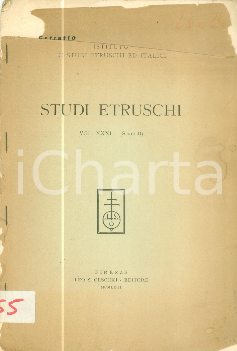 Libro, pubblicazione d epoca 1963 STUDI ETRUSCHI Nuovo santuario dell Agro Ceretano con tavole DANNEGGIATO 1
