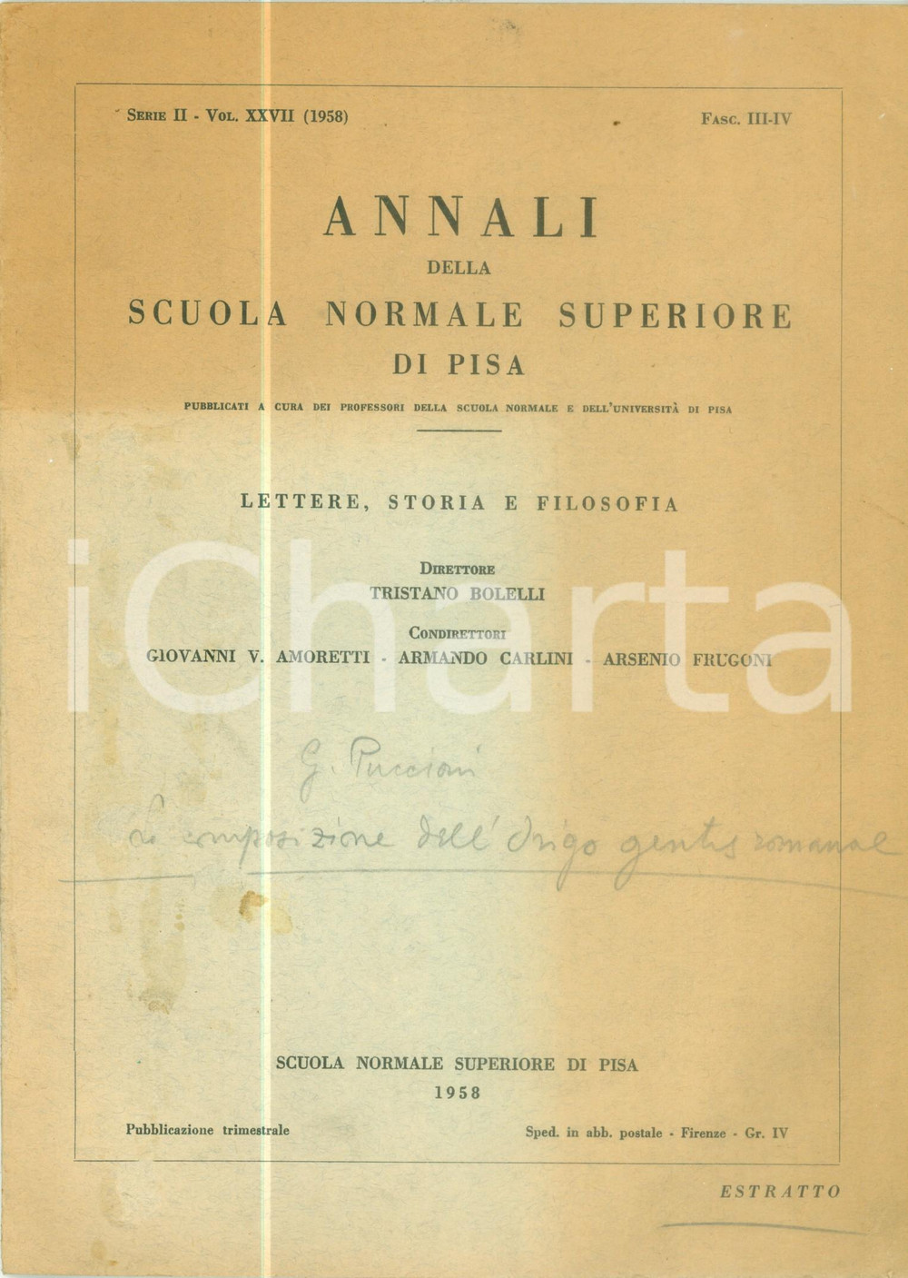 Libro, pubblicazione d epoca 1958 Giulio PUCCIONI La composizione dell Origo Gentis Romanae Pubblicazione 1