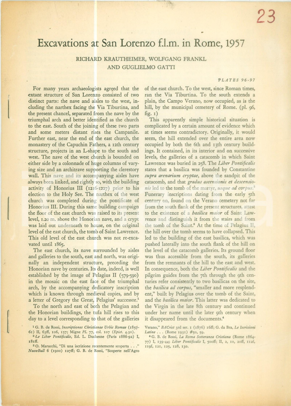 Libro, pubblicazione d epoca 1957 Richard KRAUTHEIMER Excavations at San Lorenzo fuori le mura SPILLATO 1