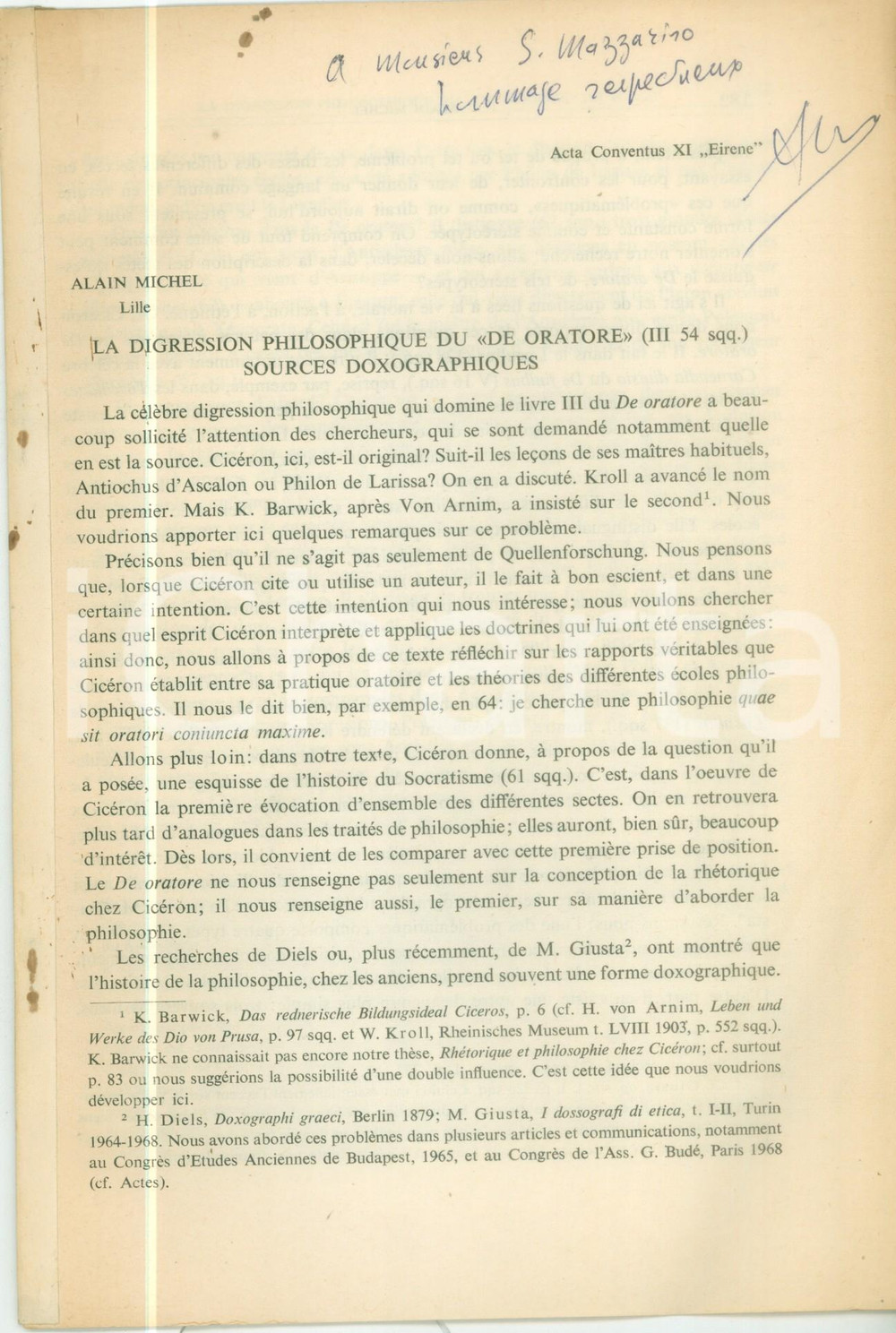 Libro, pubblicazione d epoca 1970 ca Alain MICHEL Digression philosophique du De Oratore con AUTOGRAFO 1