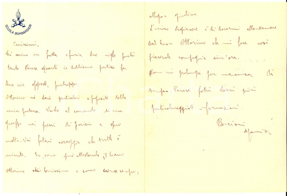 Manoscritto, lettera originale 1917 WW1 SCUOLA BOMBARDIERI Lettera di un ufficiale in partenza per Gorizia 1