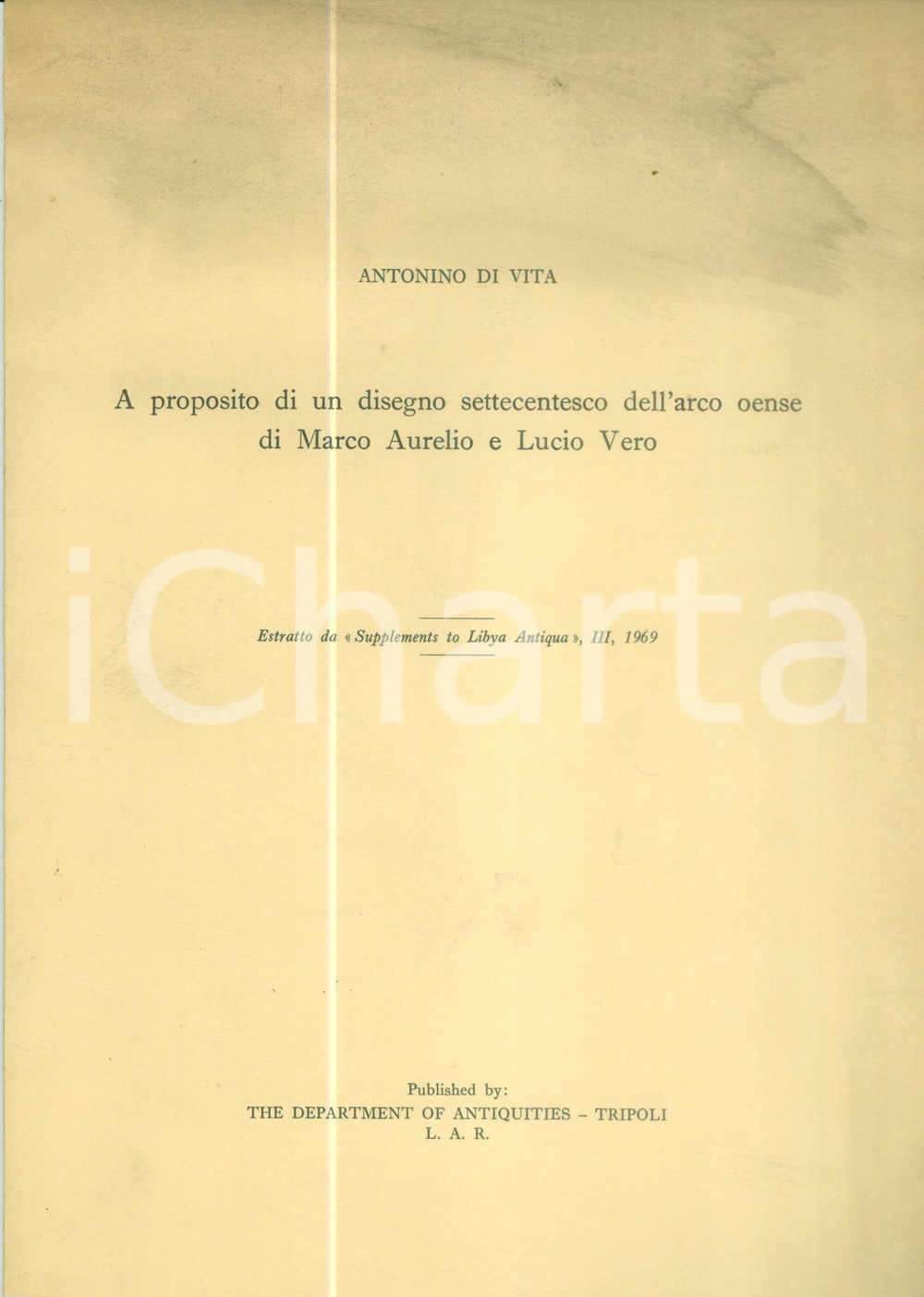 Libro, pubblicazione d epoca 1969 Antonino DI VITA Disegno settecentesco dell arco oense di MARCO AURELIO 1