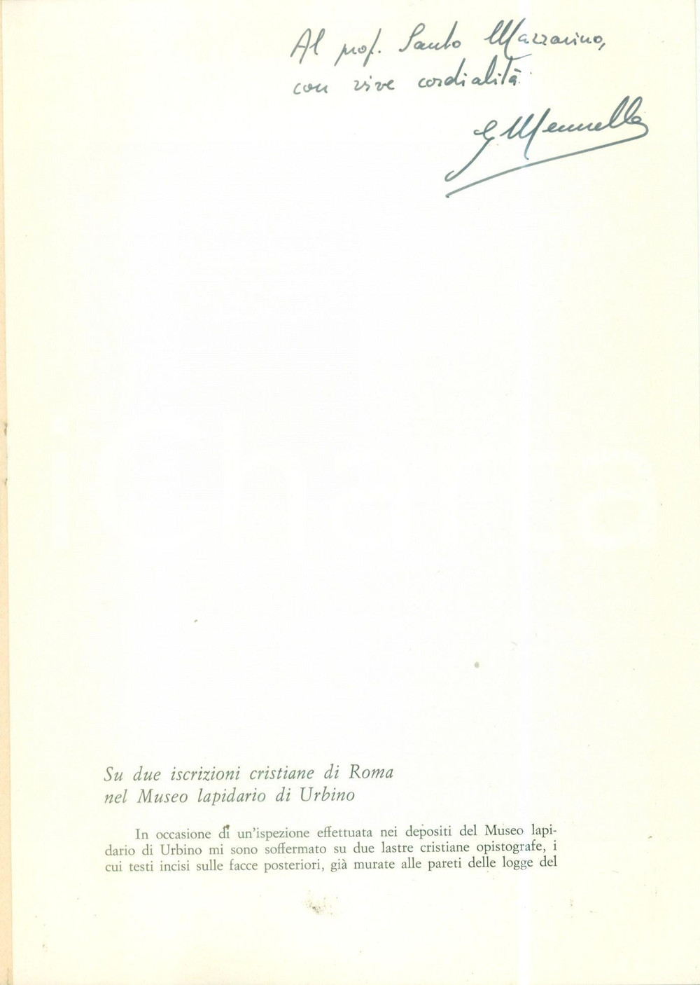 Libro, pubblicazione d epoca 1976 Giovanni MENNELLA Due iscrizioni cristiane di ROMA Museo lapidario URBINO 1