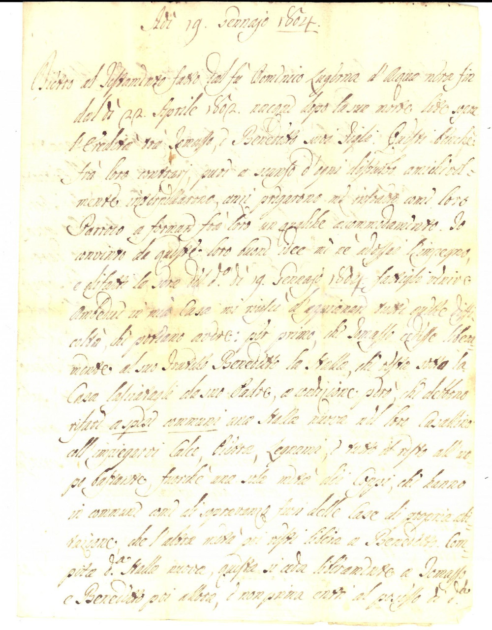 Documento originale, autentico 1804 ACQUANERA PU Sull ereditÃ  del defunto Domenico LUCERNA Manoscritto 1
