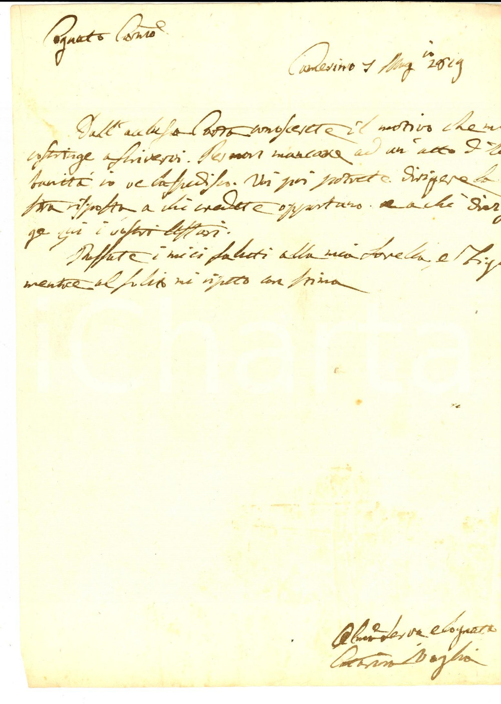 Manoscritto, lettera originale 1819 CAMERINO MC Nobile Caterina VOGLIA costretta a scrivere al cognato 1