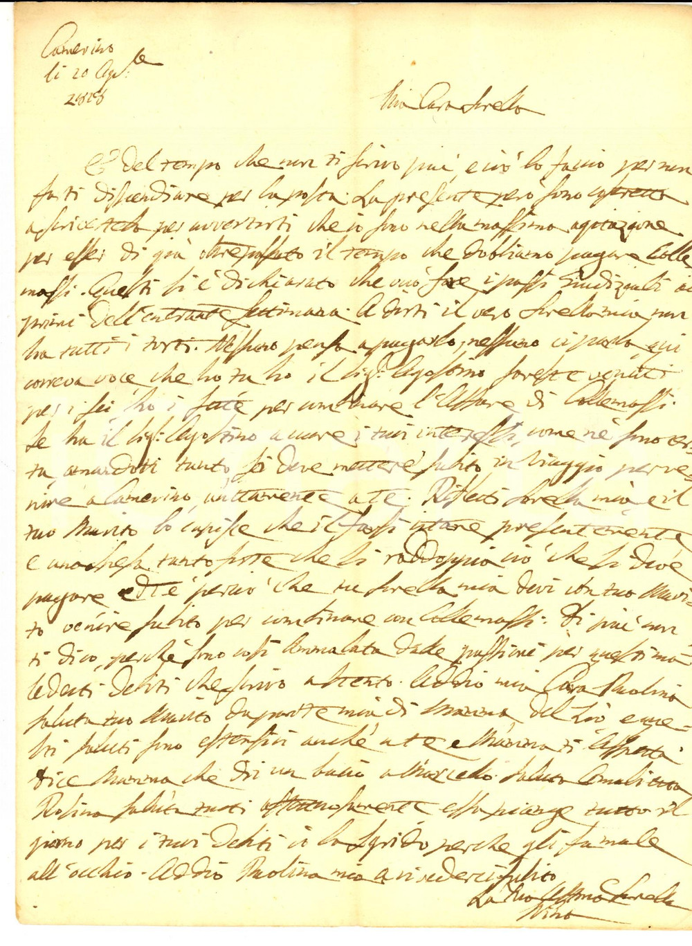 Manoscritto, lettera originale 1818 CAMERINO Nobile Caterina VOGLIA preoccupata per un pagamento in ritardo 1
