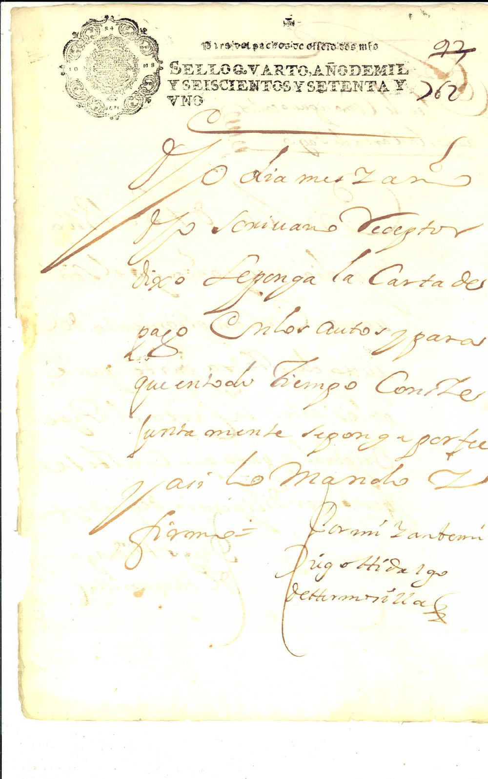 Documento originale, autentico 1671 CUENCA ESPANA Notificacion carta pago scrivano Diego HIDALGO DE HERMOSILLA 1
