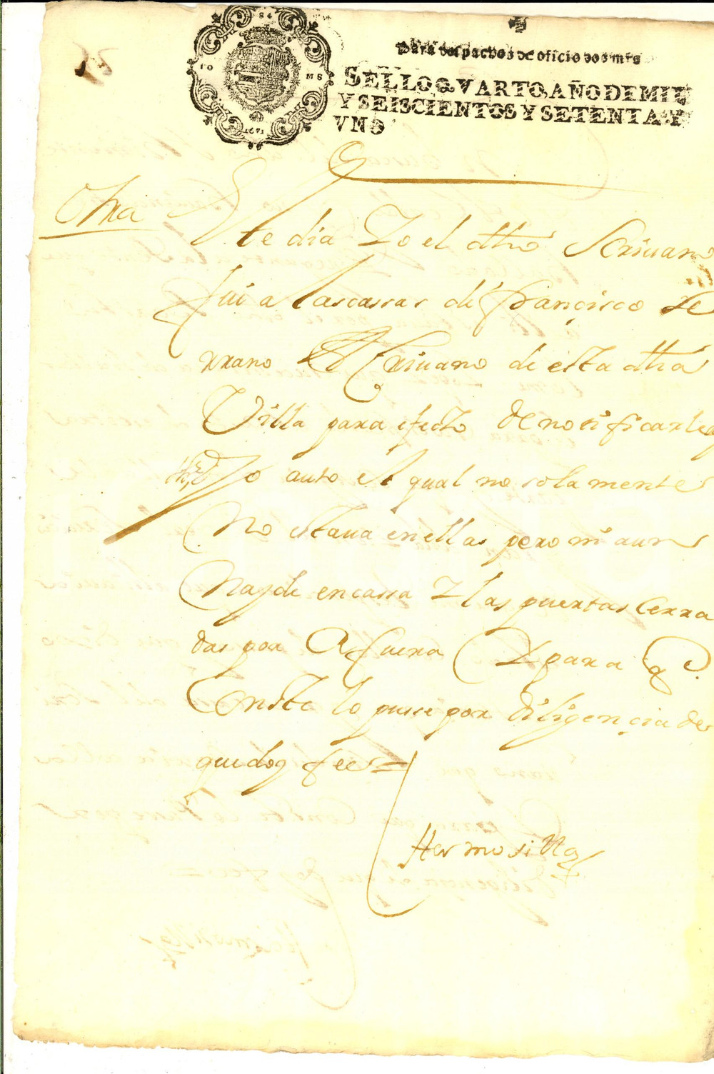 Documento originale, autentico 1671 CUENCA ESPANA Notificacion de autto  Scrivano Diego HERMOSILLA Manuscrito 1