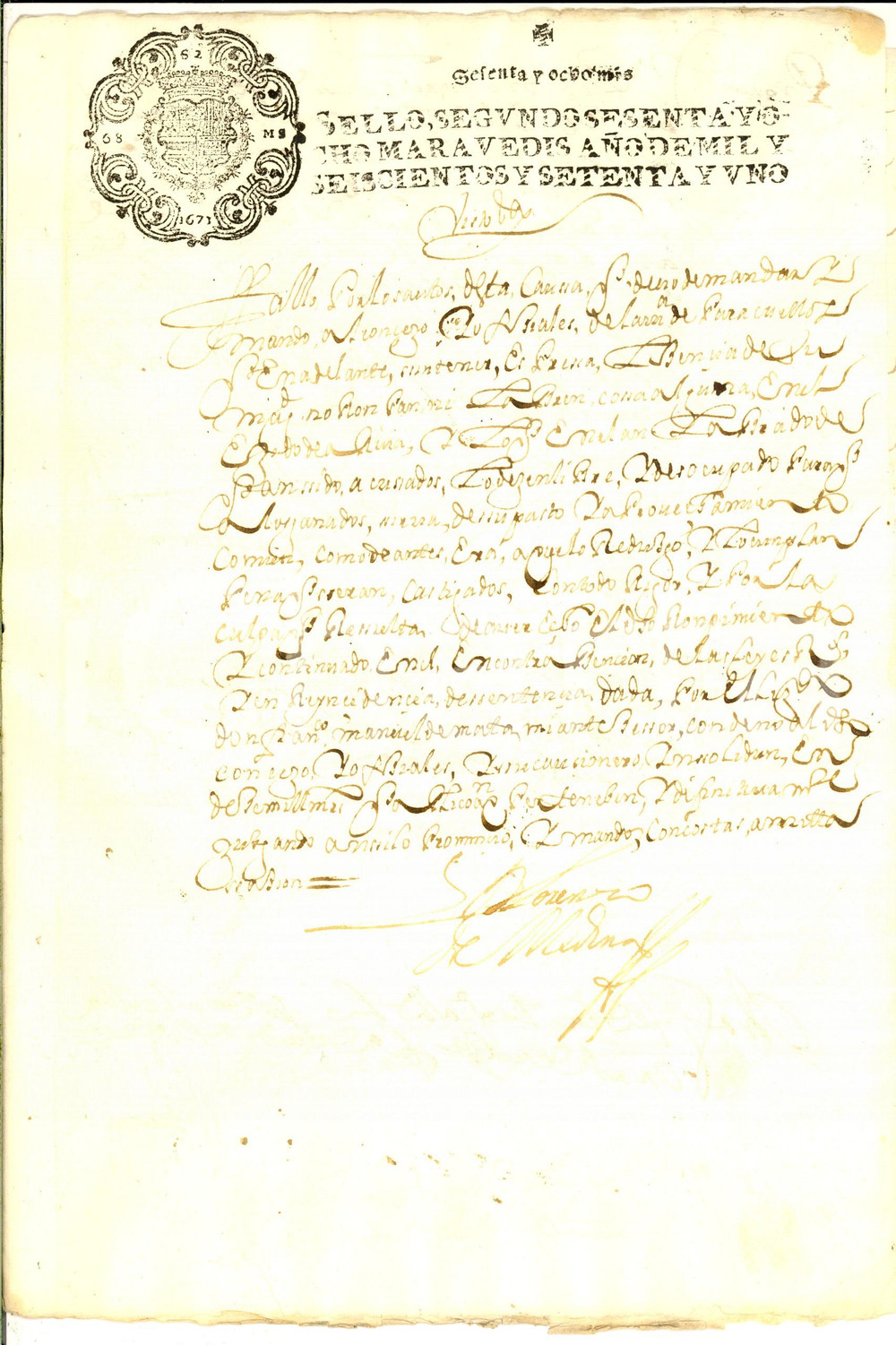 Documento originale, autentico 1671 PARACUELLOS CASTILLA Licenza al consiglio Scrivano Lorenzo DE MEDINA 1