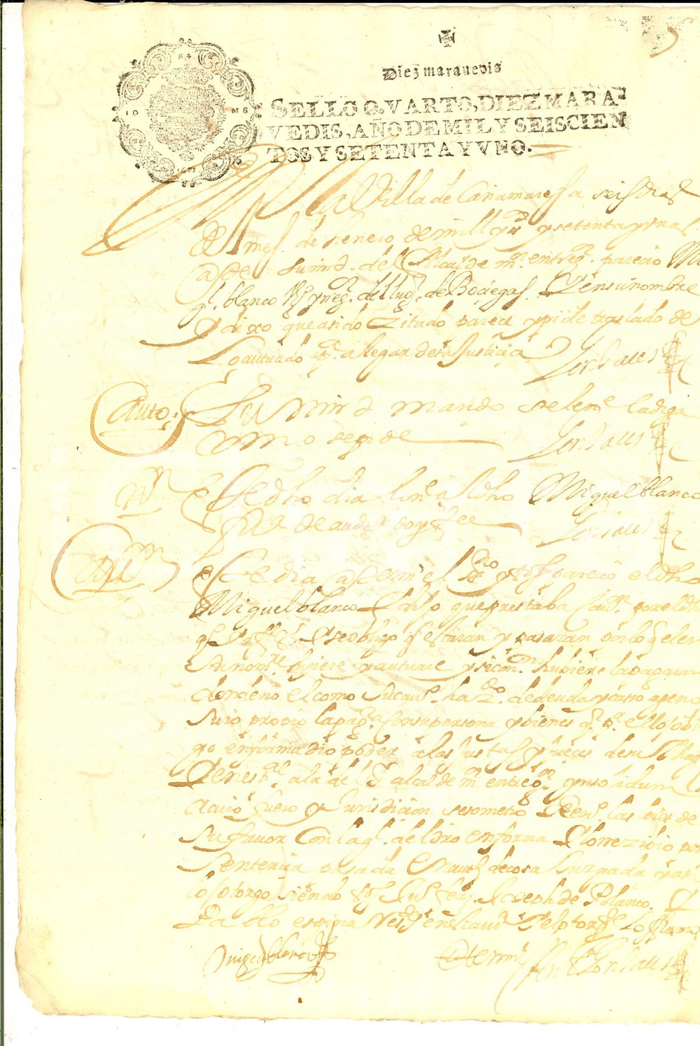 Documento originale, autentico 1671 BOCIEGAS CASTILLA, ESPANA Atto manoscritto per Miguel BLANCO 1