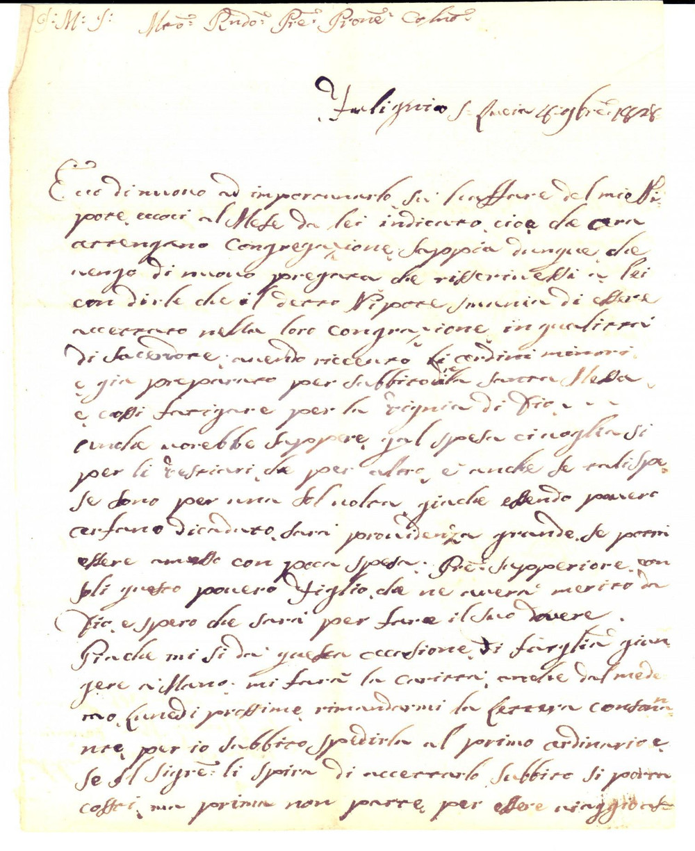 Manoscritto, lettera originale 1828 FOLIGNO Chiesa SS.MA TRINITÃ€ Suor Anna Maria Veronica pro nipote sacerdote 1