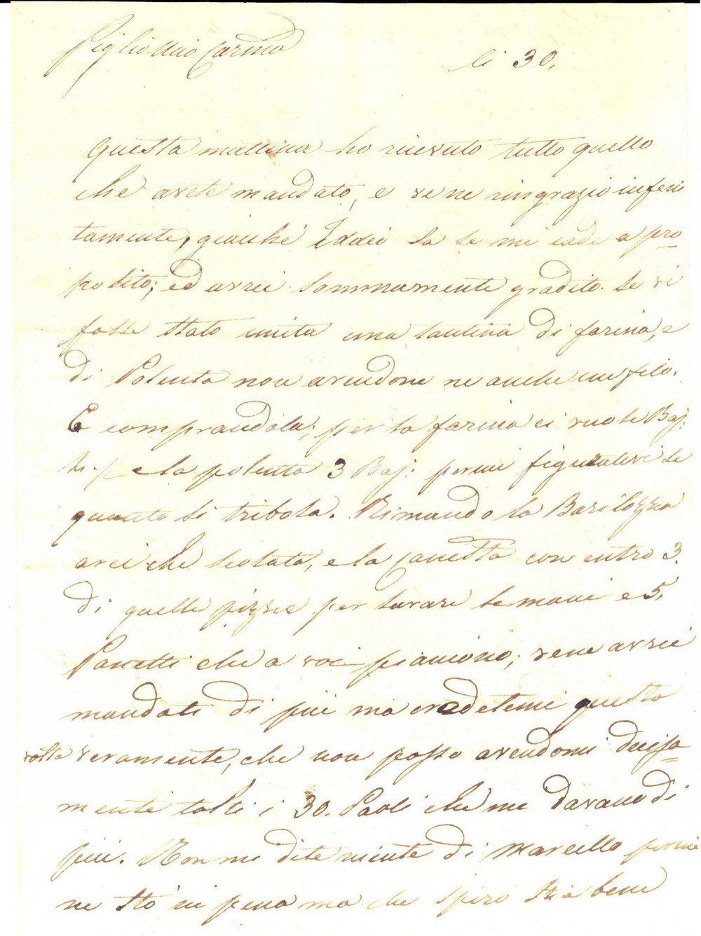 Manoscritto, lettera originale 1840 ROMA Paolina CAMBI VOGLIA dispiaciuta per la mancanza della polenta 1