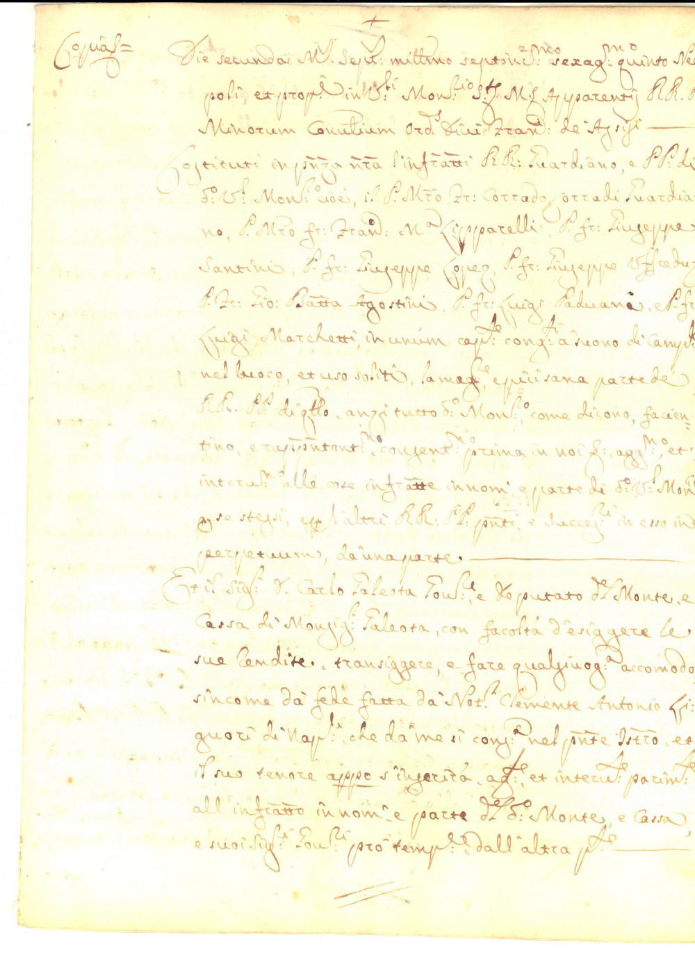 Documento originale, autentico 1765 NAPOLI Accordo su laudemio tra chiesa SANTA MARIA APPARENTE e Monte GALEOTA 1