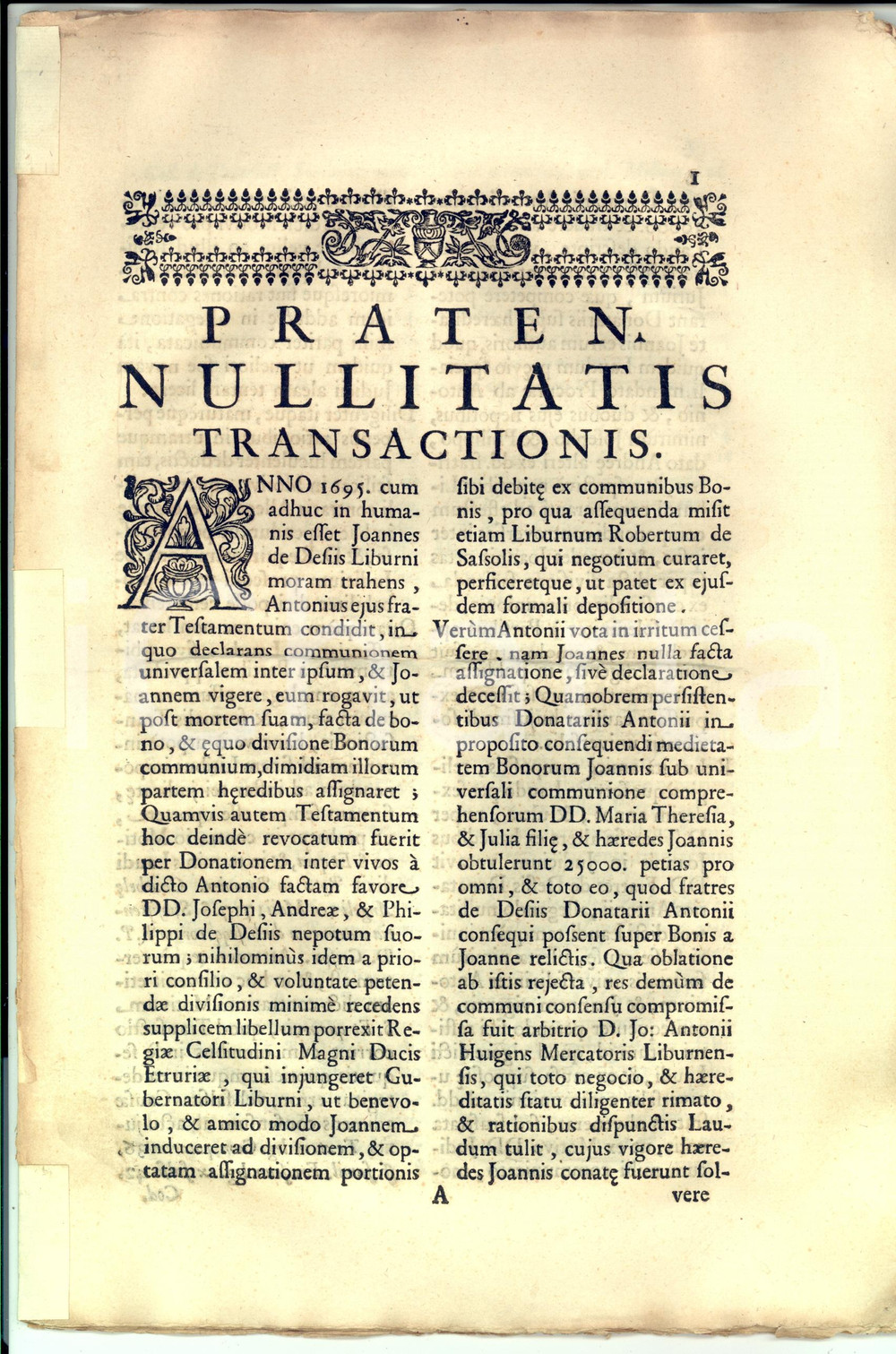 Documento originale, autentico 1719 FIRENZE Lite per divisione eredità  Antonio DESII tra i nipoti 1